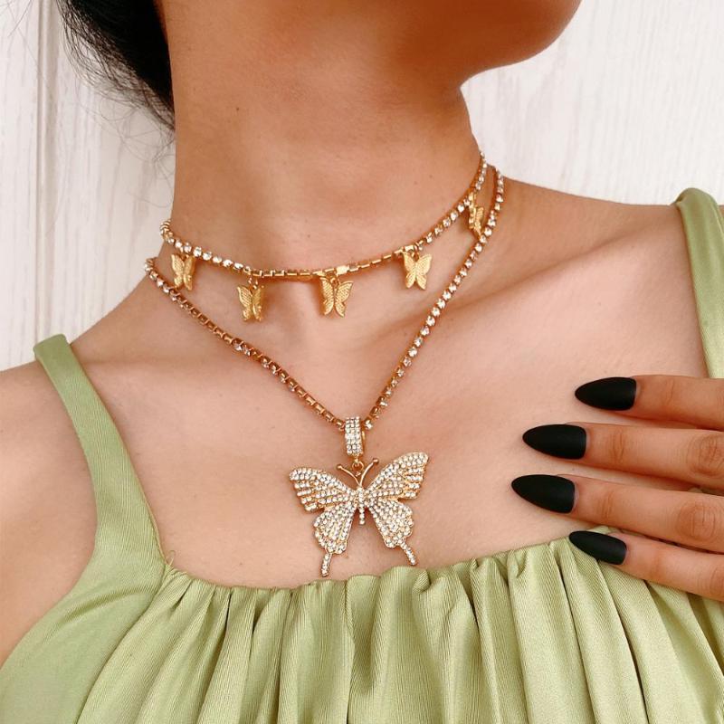 

Luxurious Crystal Butterfly Pendant Necklace for Women Statement Rhinestones Neck Collar Jewelry Party Club Charm Necklace