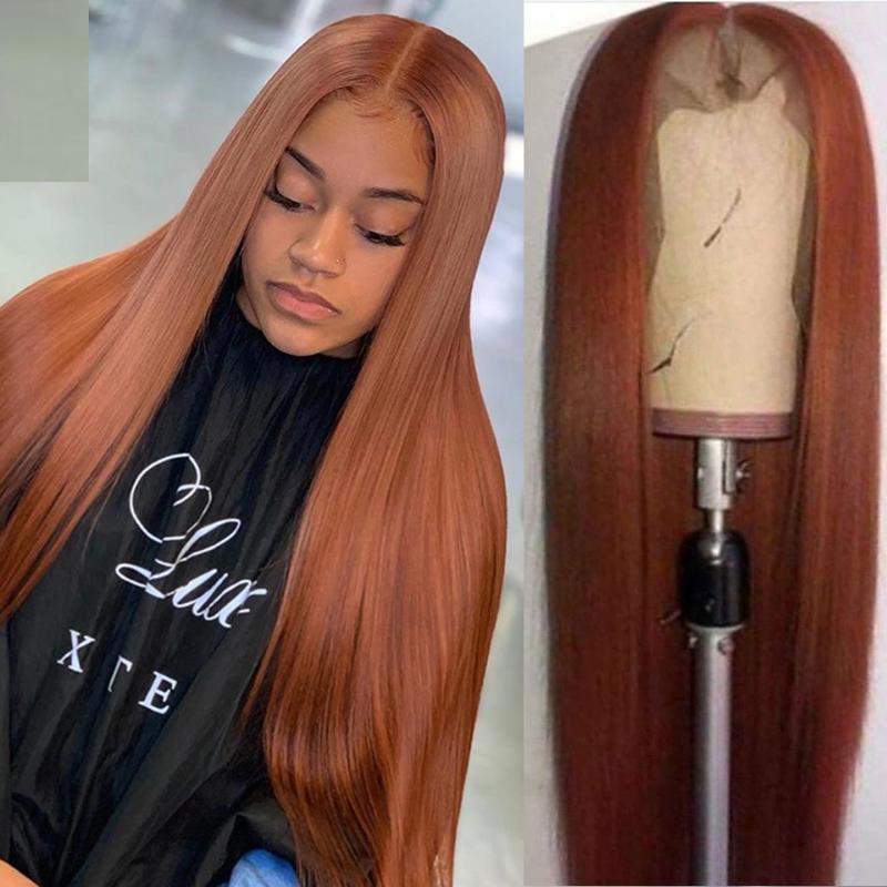 

Straight Lace Front Wigs For Women Orange Brown 13x4 Closure Wig with Baby Hair Brazilian Straight Human Hair Wigs Middle Part, As pic