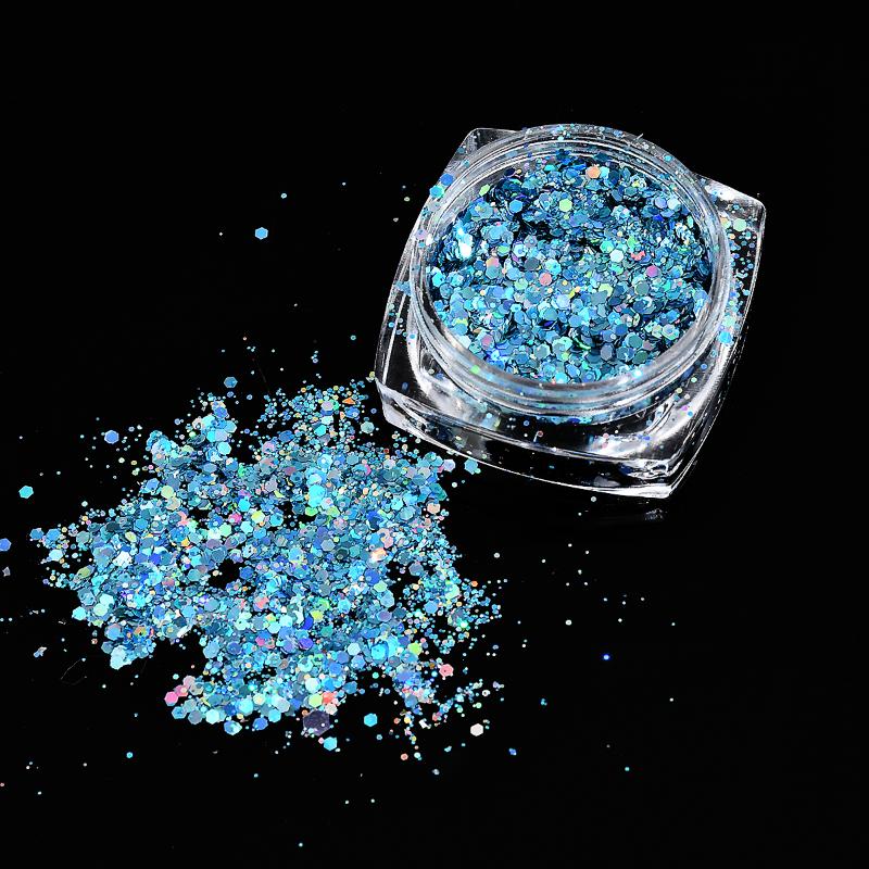 

Powder 6pcs Ultra Blue Shine Colorful Sequin Nail Flake Glitter Manicure Set Thin Holographic Laser Chrome Nail Art Pigment