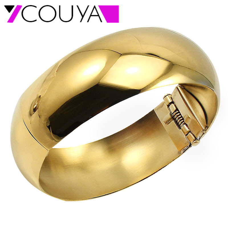 

COUYA 2020 New Design Punk Jewelry Stainless Steel Plain Shiny Round Gold Color cuff Bangles For Women Fashion Jewelry