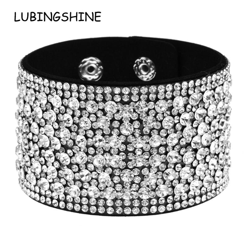 

20pcs/lot Leather Rhinestones Wide Bracelets&Bangles Women Girls Handmade Men Charms Bracelet Wristband Party Jewelry Gift