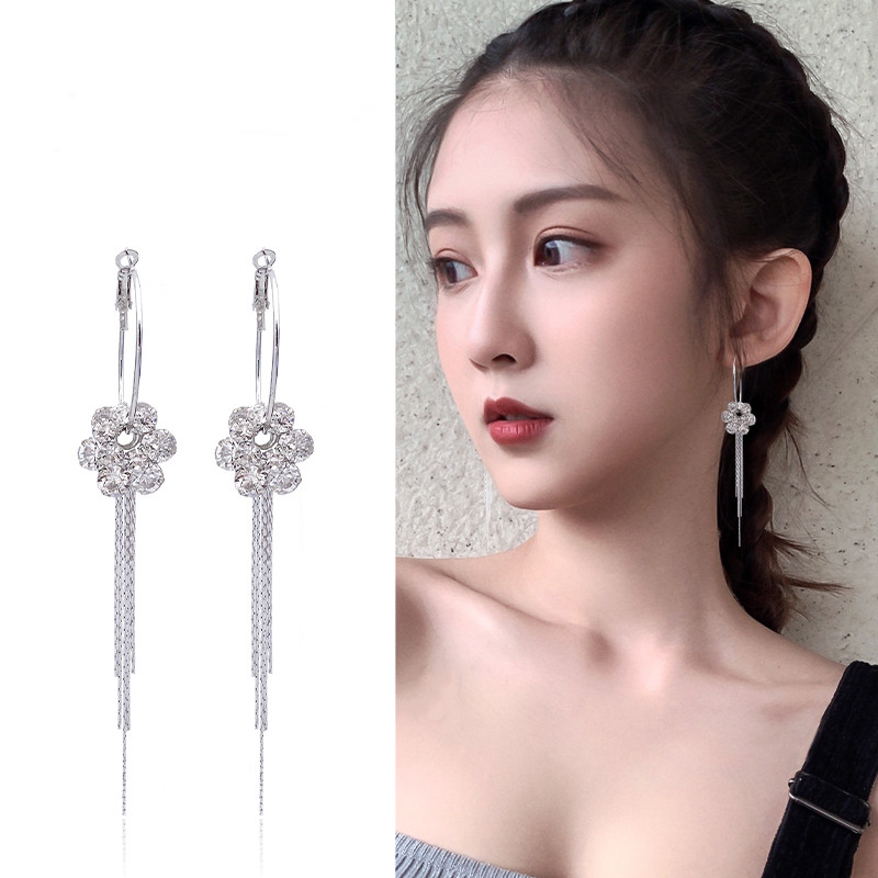 

S925 Flower Drop Earrings For Women Wedding Party Jewelry Long Tassel Dangle Pendant Earrings