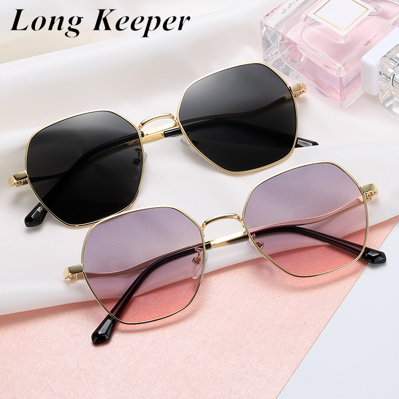 

New Polygon Sunglasses Women Retro Metal Gradient Sun Glasses Men Brand Designer Hexagon Eyeglasses UV400 lentes de sol mujer