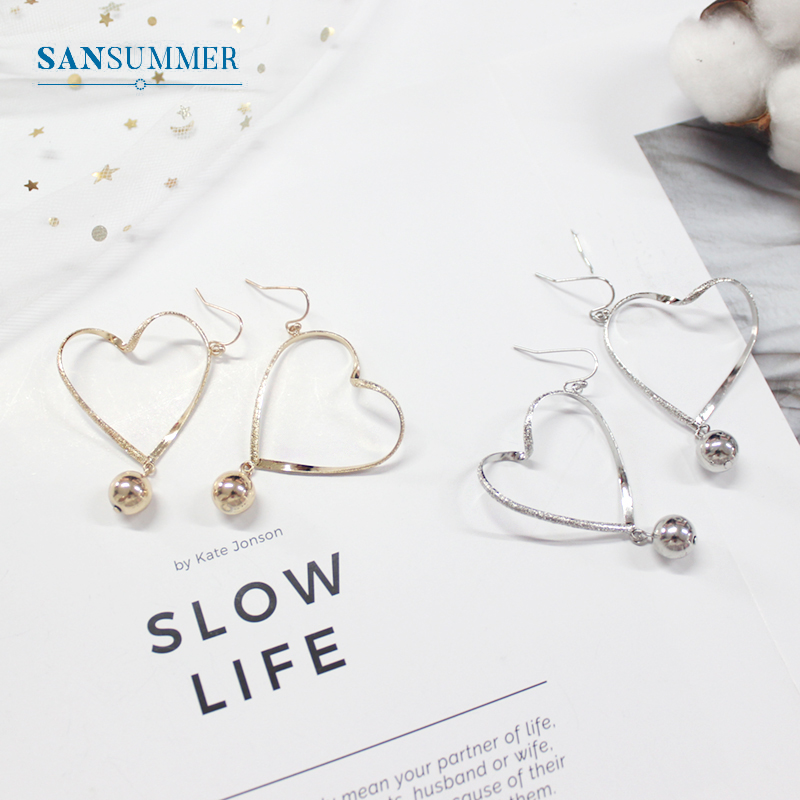 

SANSUMMER Earrings Fashion Contracted Hollow Out Heart Shape Women Earrings Pure Golden Double Color Earring Jewelry 5340