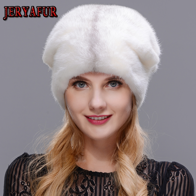 

JERYAFUR Winter Women Hats Real Fur Pompom Female Fashion Cap New Luxurious Lady Beanies, Color1