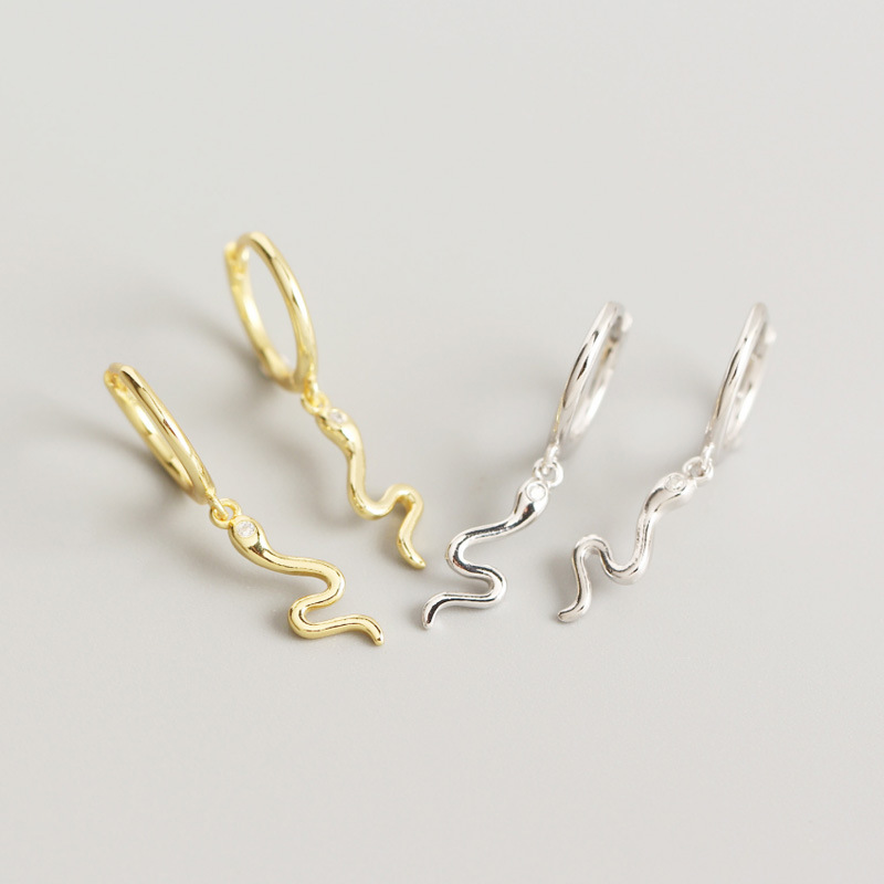 

YPAY INS Animal Small Snake Pendant Earrings for Women 100% Real 925 Sterling Silver Hoop Earring Fine Party Jewelry Gift YME854