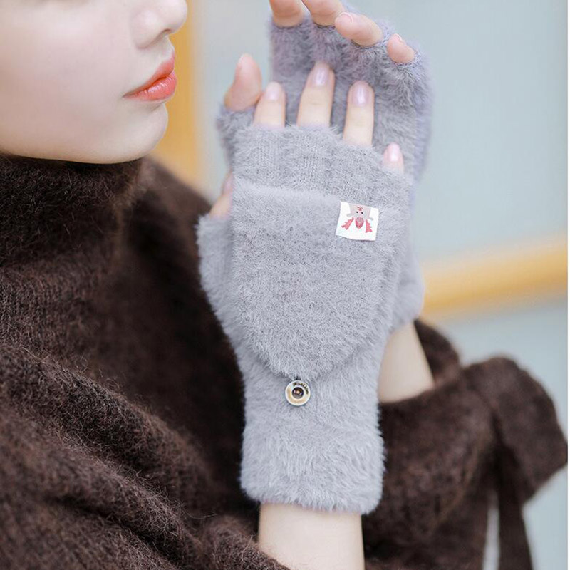 

Female winter warm half finger gloves cute Cartoon elk touch screen gloves women velvet thick fingerless flip driving H26