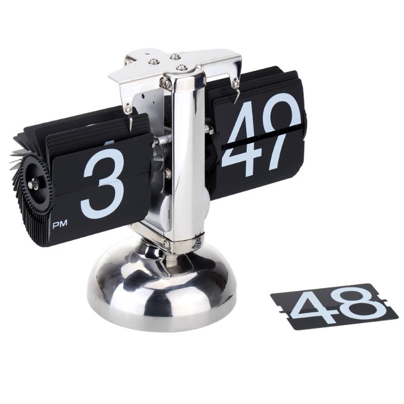

Small Scale Table Clock Retro Flip Over Clock Stainless Steel Flip Internal Gear Operated Quartz Table Desk