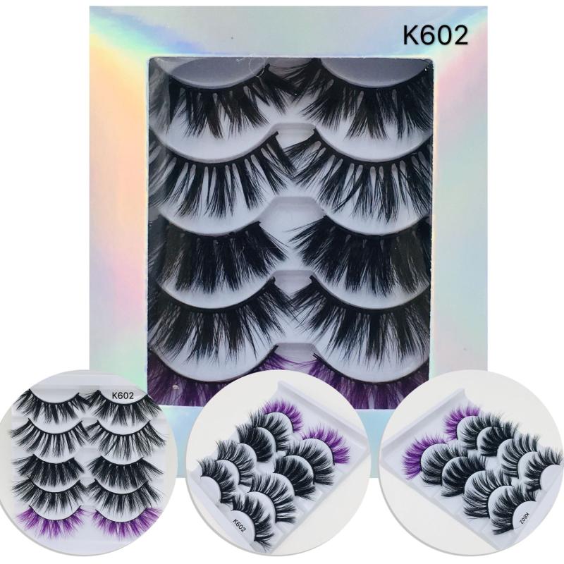 

5 Pairs Thick Full Volume Eyelashes Extension Mixed Color 5D Mink Hair Colorful False Eyelashes Natural Wispies Fluffy Lashes