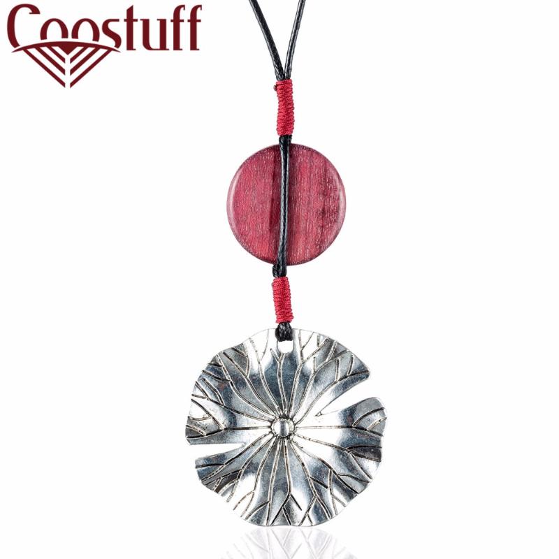 

Vintage Jewelry Long Necklaces for Women Wood Silver Color Flower necklaces&pendants choker Alloy jewellery suspension 2020 New