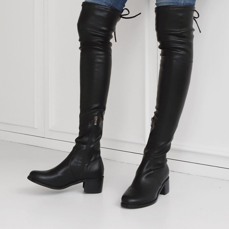 

Black Thigh High Boots Women Fashion Sexy Long Boots Women Leather Winter Round Toe Thick Heel Over The Knee Size 33-42, Leather black 6cm