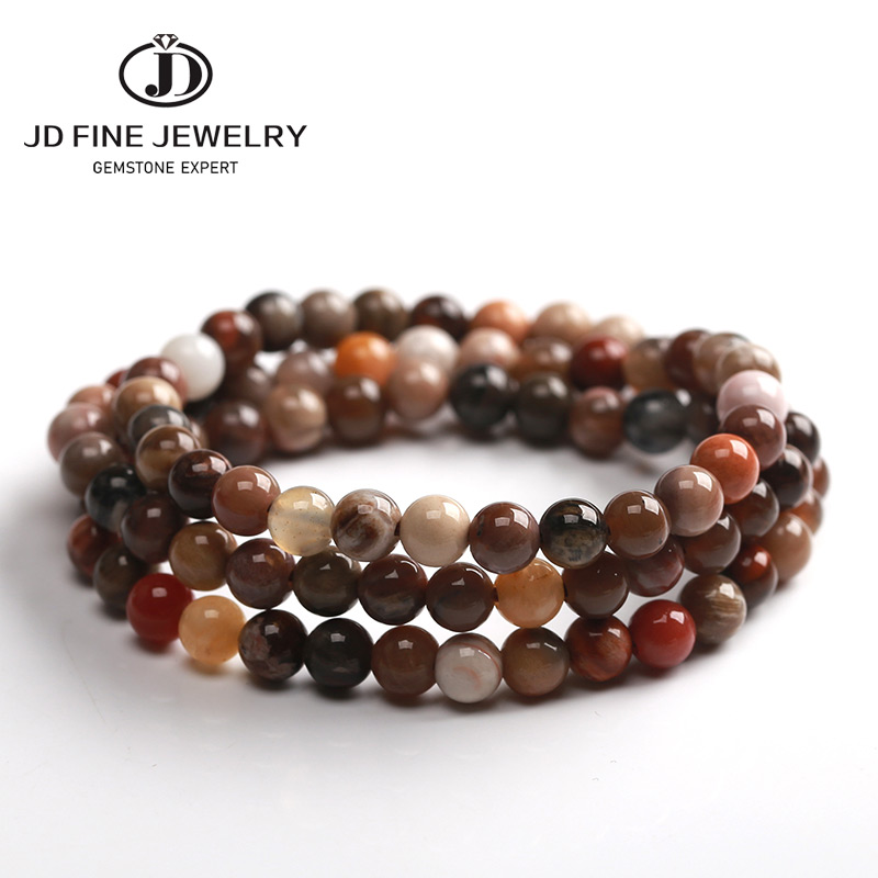 

JD 4-5/6-7mm Natural Wood Fossilized Stone Beads 3 Layer Buddha Bracelet for Women Men Jewelry Hand Made Accessories