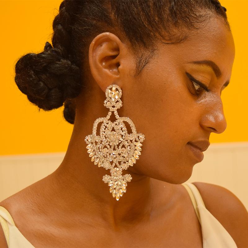 

12cm Big size women Long earring Jewelry rhinestones glass accessories for bridal gold drop earrings wedding Exaggerated