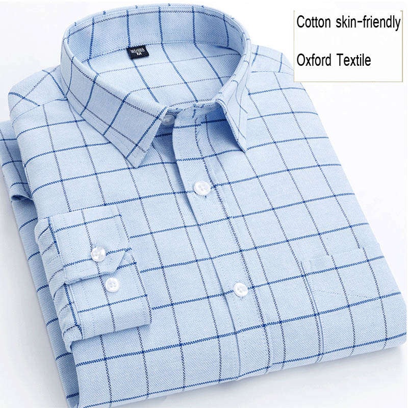 

100% cotton oxford men plaid shirt's spring and autumn men's brand casual long sleeved shirt soft and comfortable men shirt's, Sky blue by608