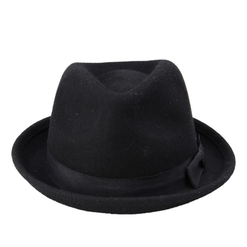 

Classic Sinatra men's Black 100% Wool Felt Trilby Fedoras Hat Short Brim Dad Cap- Size 58cm