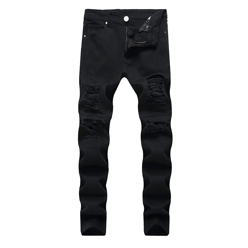 

Frayed men jeans trendy micro-elastic small straight slim young fashion men's trousers jeans four season for male, 1820 black