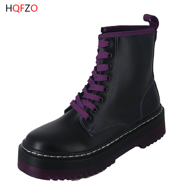 

HOFZO Women High Platform Ankle Shoes Chunky Heels Leather Botas Mujer Autumn Female Ankle Boots Lace Up Black Brand, Green