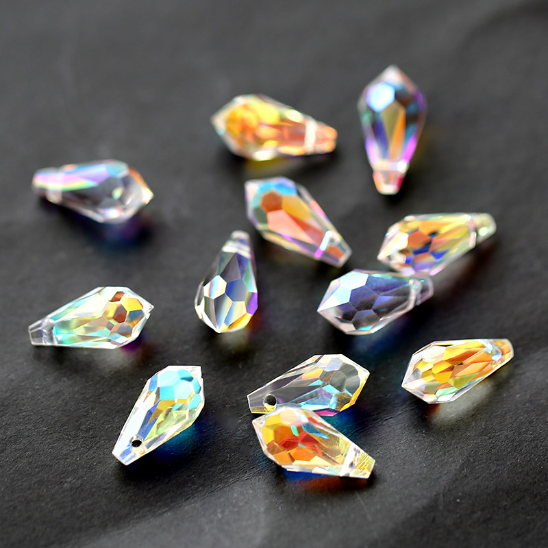 

5.5x11mm,6.5x13mm Faceted glass teardrop beads Pointed Back Multicolor cross hole crystal beads for Jewelry making Wholesale