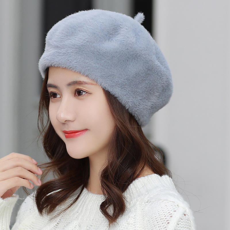 

Women's Beret Hat 2020 Spring Causal Solid Color Fur French Artist Berets for Ladies Soft Warm Knitted Beret Hats BN170, Black