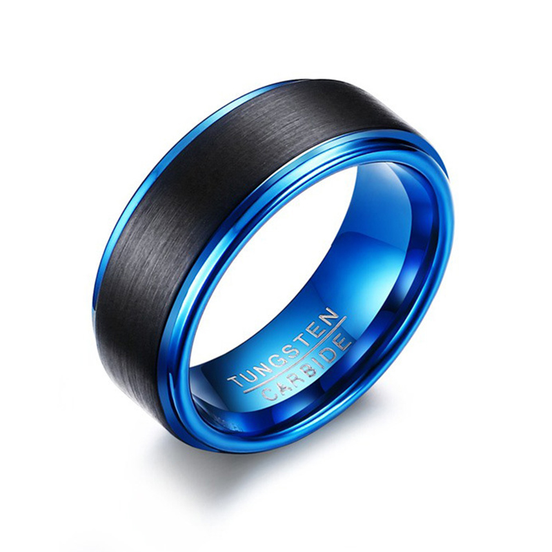 

8mm Classic Black Blue 100% Tungsten Carbide Rings for Men Wedding Bands matte Tungsten Steel Ring Dropshipping
