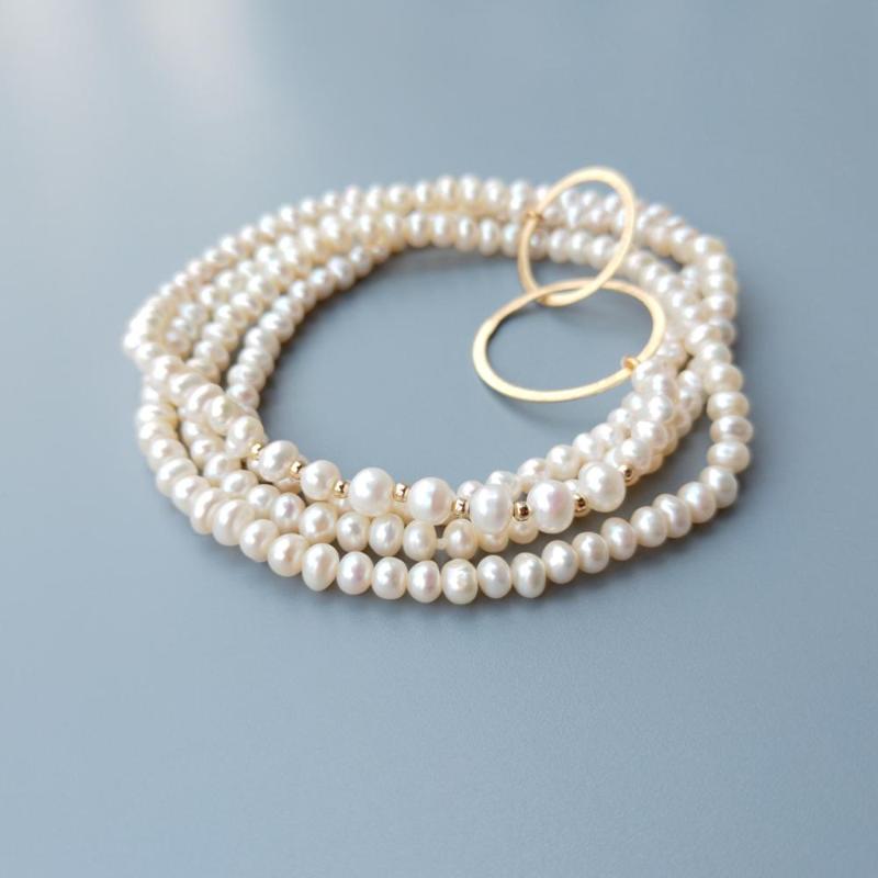 

Lii Ji 4-5mm Freshwater Pearl 925 Sterling Silver 18K Gold Plated Circles Long Necklace Delicated Handmade Necklace 32 inch/81cm