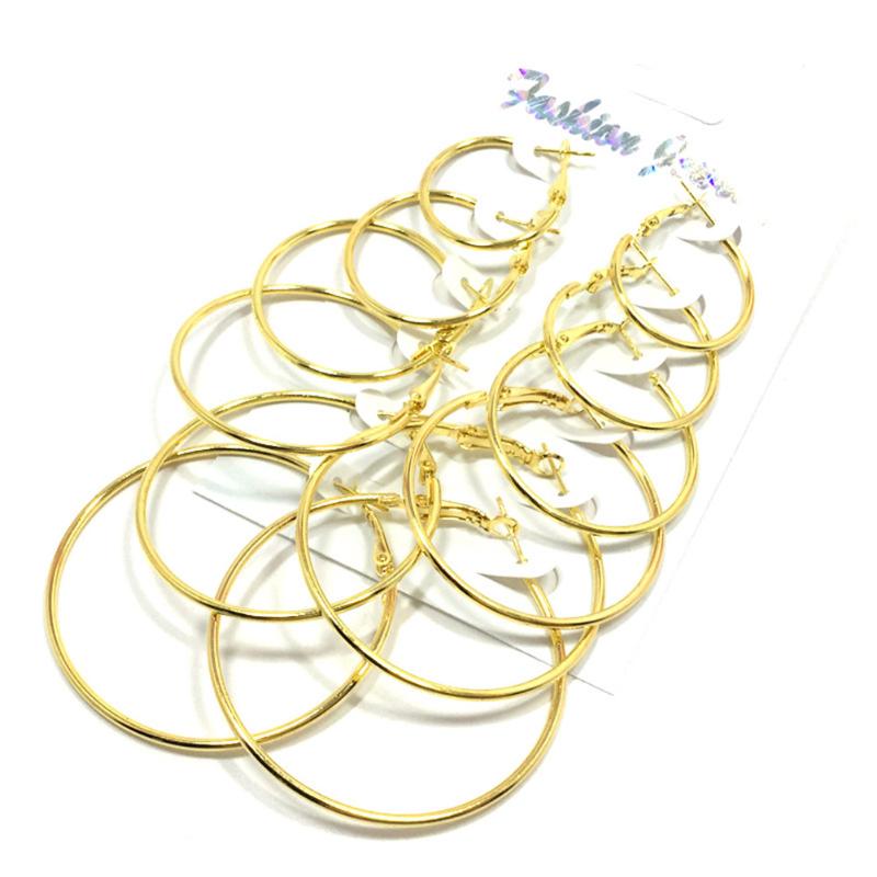 

6Pair/set Vintage Gold Color Big Circle Hoop Earrings For Women Steampunk Ear Clip Party Jewelry Accessories Gift Drop Shipping
