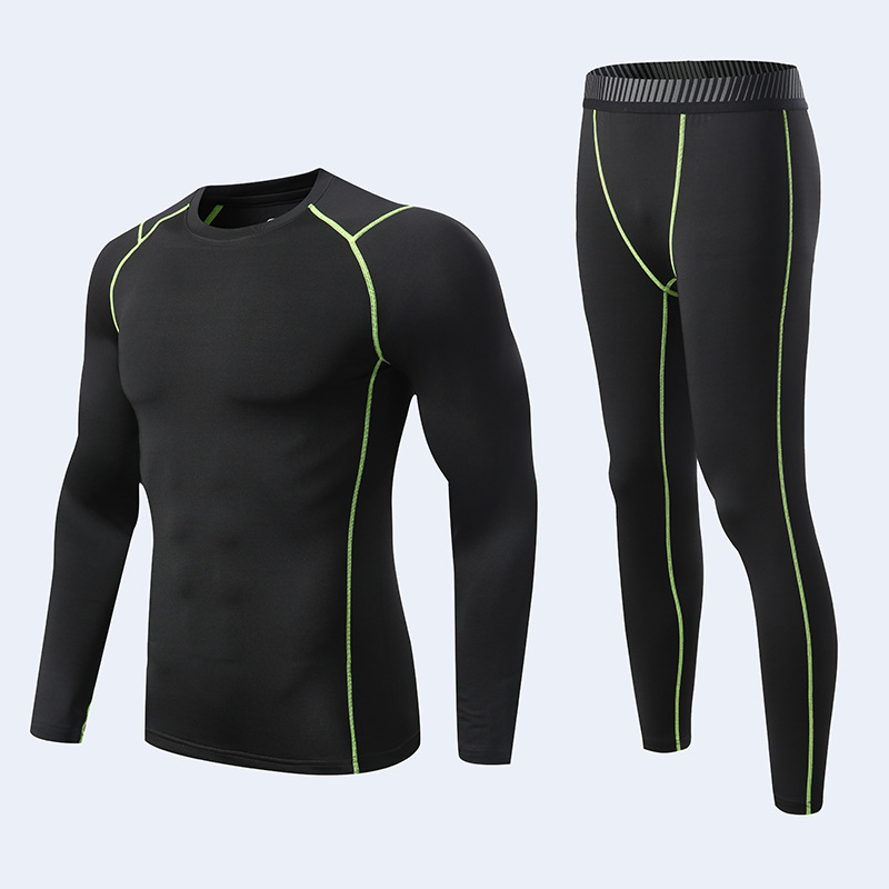 

Adult Kid Mens Sport Running Set Compression T-Shirt + Pants Skin-Tight Long Sleeves Fitness MMA Training Clothes Gym Suits, Black