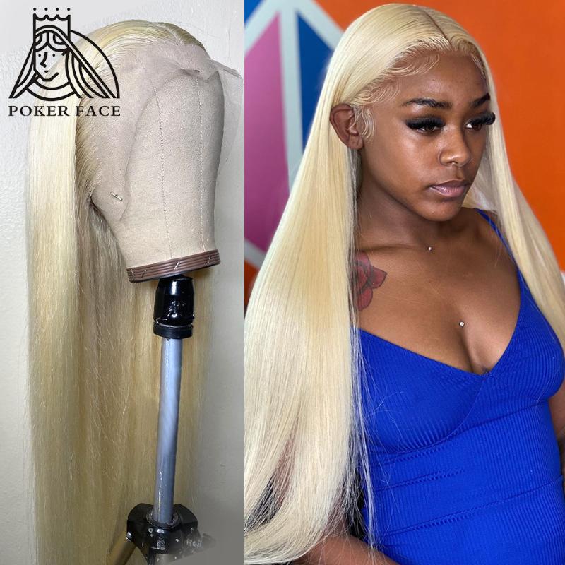 

28 inches Middle Part 613 Blonde Lace Part Front Human Hair Wigs Brazilian Straight Hair Lace Frontal Wig 613 Remy Wig, As pic