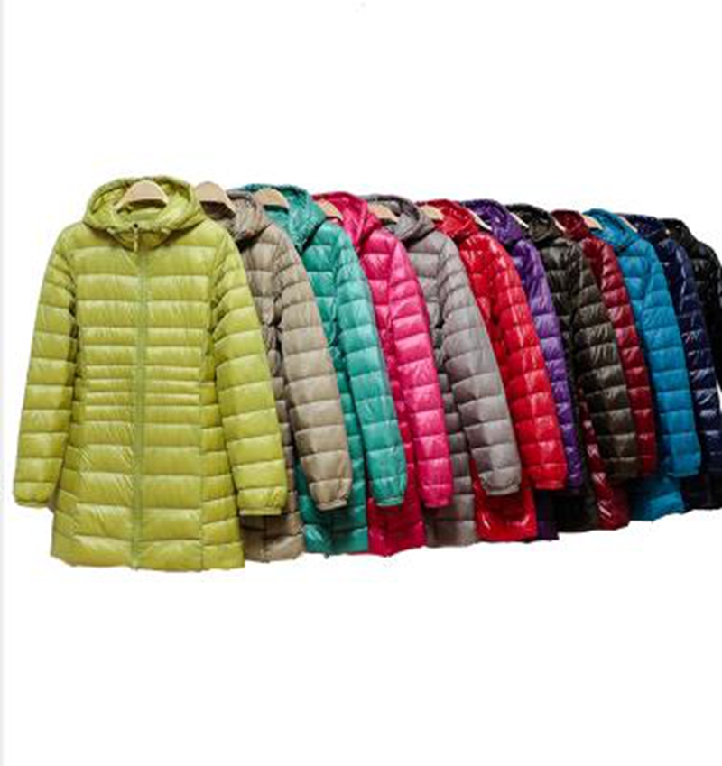 

Wholesale women's winter new style lightweight hooded mid-length down jacket coat size S-7X, Champagne