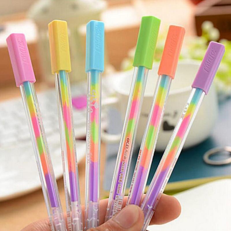 

0.8mm 1PC Multi color roller pens Rainbow gel pen Fluorescence highlighter for black paper Stationery School supplies