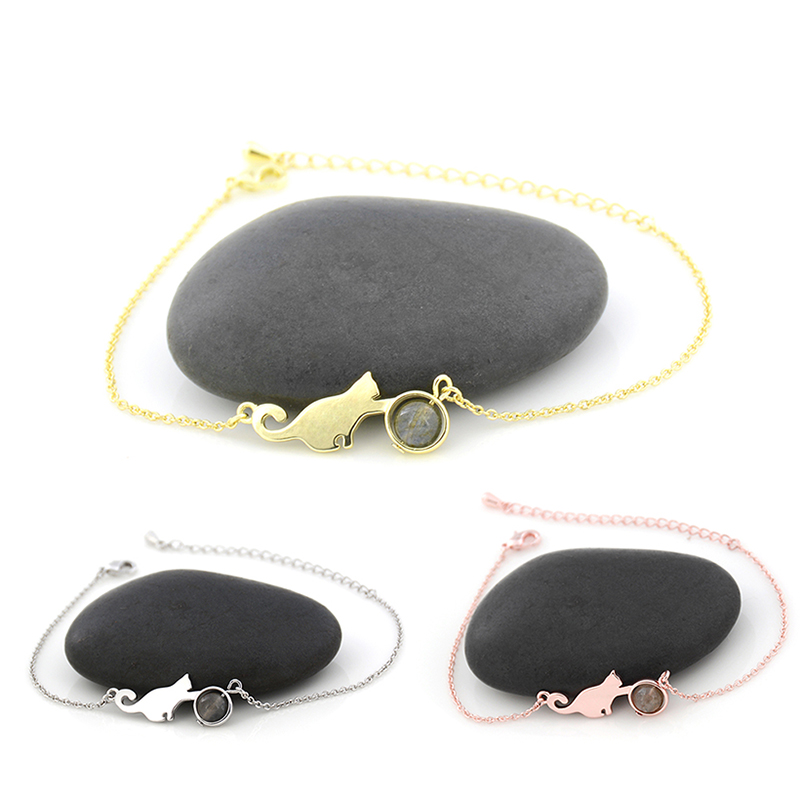 

New Play With Ball Cat Link Chain Bracelets & Bangles For Women Girls Jewelry Natural Stone Animal Pet Lovers Gifts Accesorios