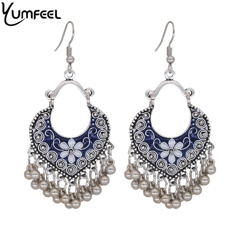 

Yumfeel New Bohemian Boho Vintage Earrings Women Vintage Silver Plated Enamel Drop Earrings Gifts Brincos Jewelry India