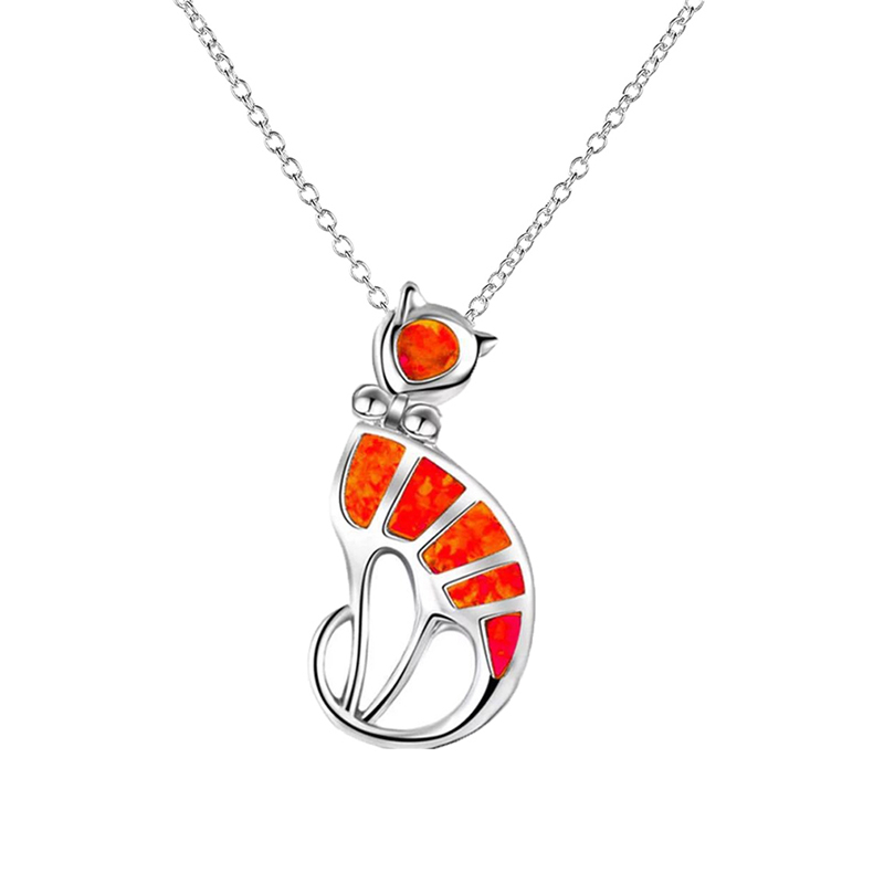 

Cute Lucky Cat Opal Necklaces & Pendants Fashion Tone Ocean Blue Opal Animal Necklace For Women Jewelry