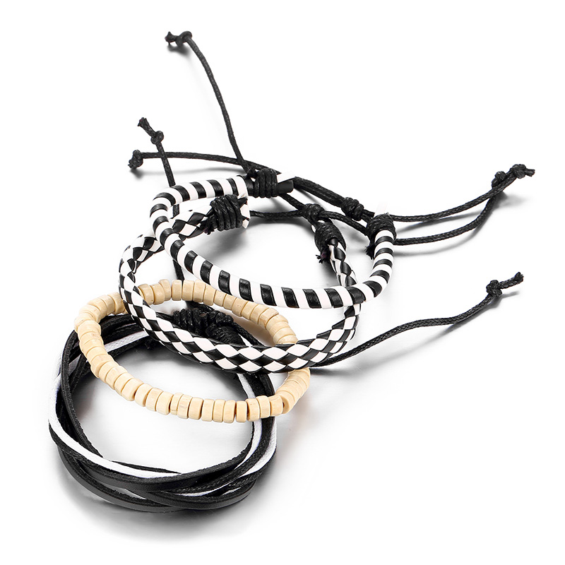 

Diffone 2020 Trendy Man Wrap Bracelet 4pcs/set Weave Leather Braslet Adjustable Male Accessories Casual Jewelry Gift For Him