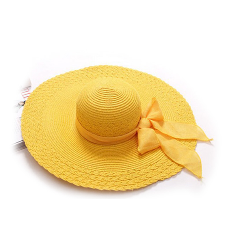 

Newly Women Beach Hat Wide Brim Bowknot Round Top Sun Protective Straw Hat for Summer DO99, Sky blue