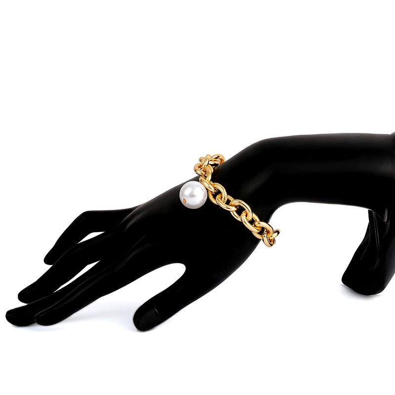 

Women Bohemian Imitation Pearl Pendant Bracelet Bangle Wedding Accessories Punk Heavy Thick Chain Bracelet Steampunk