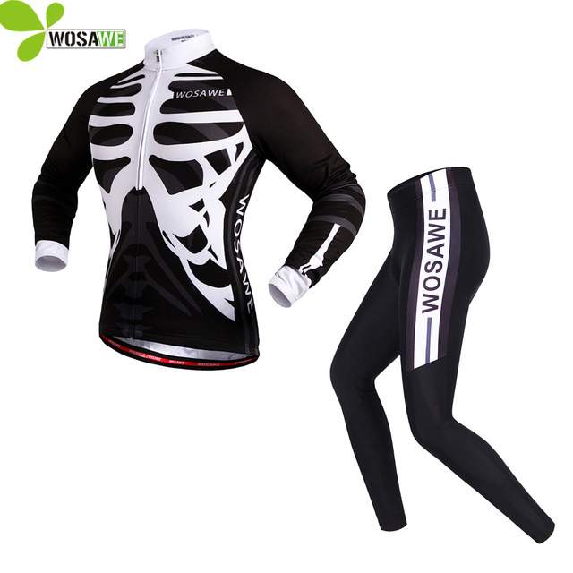 

WOSAWE Roupa de Ciclismo Esqueleto Cycling Suits Men Silicon Gel Padded Bicycle Clothing Set Motocross, Black white bc473