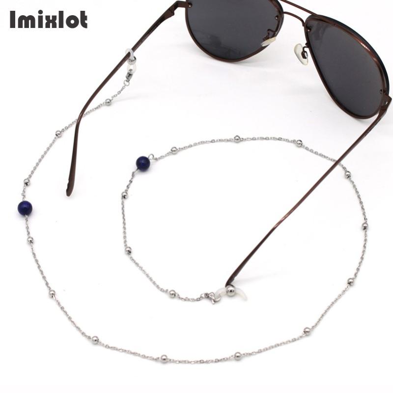 

Fashion Stainless Steel Glasses Neck Strap Chain Dark Blue Crystal Beads Eyeglass Necklace Metal Sunglasses Cords Eyewear Holder