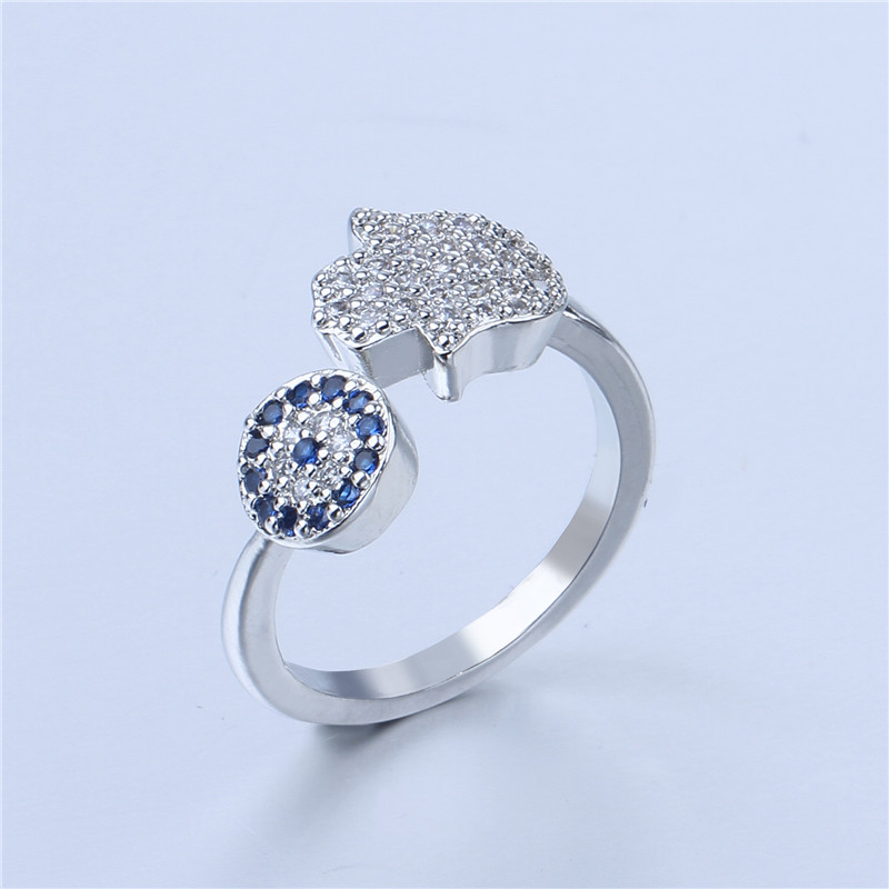 

New Delicate Luxury Palm Shape Blue White Zircon CZ Ring for Women Open Rings Adjustable Jewelry Gifts
