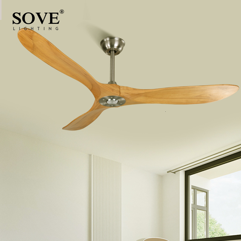 

SOVE 60 Inch Nordic Vintage Solid Wooden Ceiling Fan Without Lights Loft Ceiling Fans Wood Remote Control Home Roof DC 220v Fan
