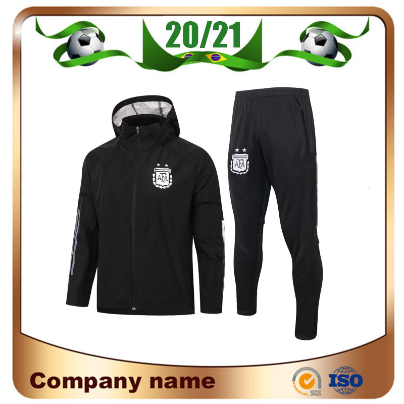 

20/21 Argentina Jacket With Hat 2020 Argentina MESSI DYBALA AGUERO ICARDI MASCHERANO Training Uniform Rain Coat Football Uniform Jacket Sal, Black jacket