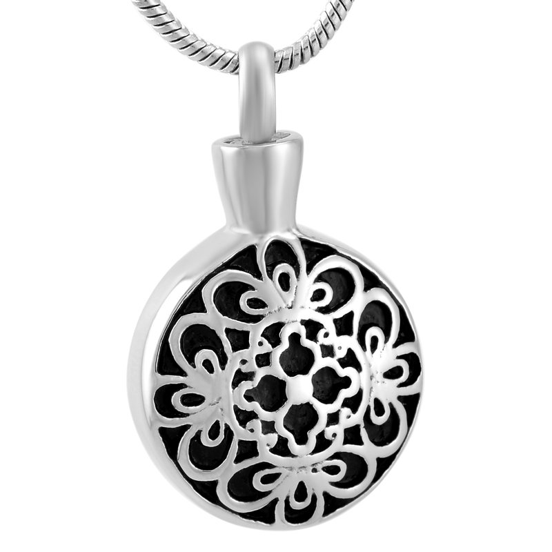 

IJD9576 Black Round Stainless Steel Cremation Memorial for Ashes Urn Necklace Keepsake Remains Holder Locket Jewelry