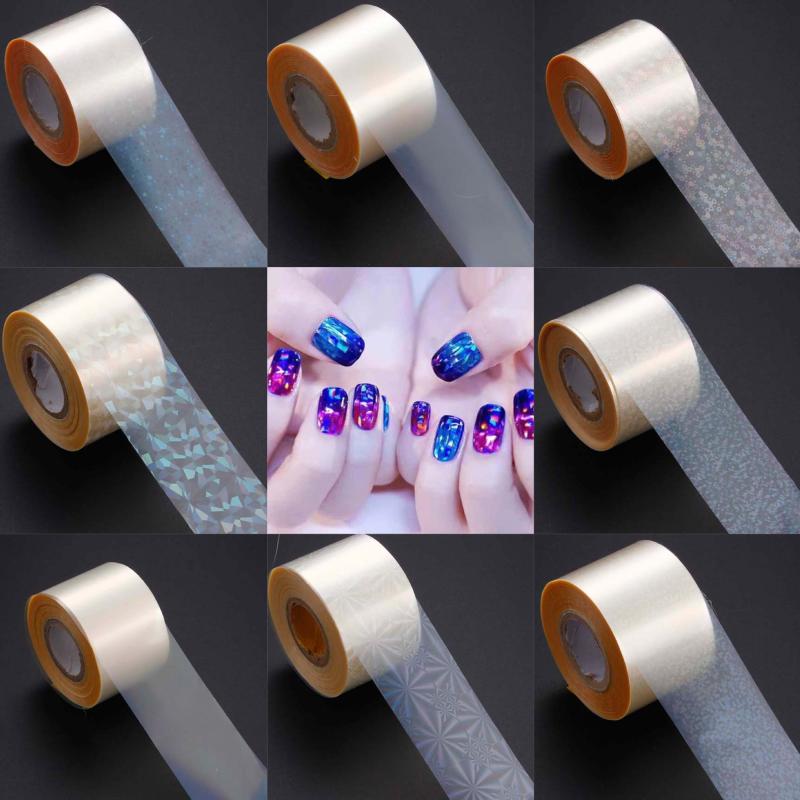 

50pcs 120m/roll Laser Clear Nail Transfer Foils Holographic Glass Dot Stars Foils Paper Nail Sticker Decals Manicure Decoration, 10