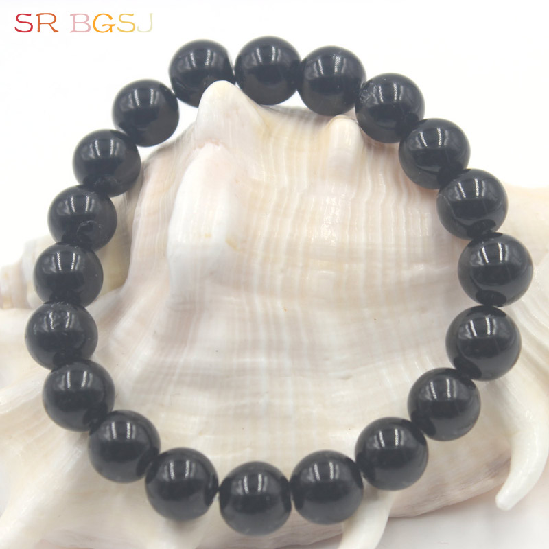 

Free Shipping 6 8 10 12 14mm Round Natural Black Tourmaline Gems Stone Handmade Stretchy Jewelry Bracelet 7" 7.5" 8