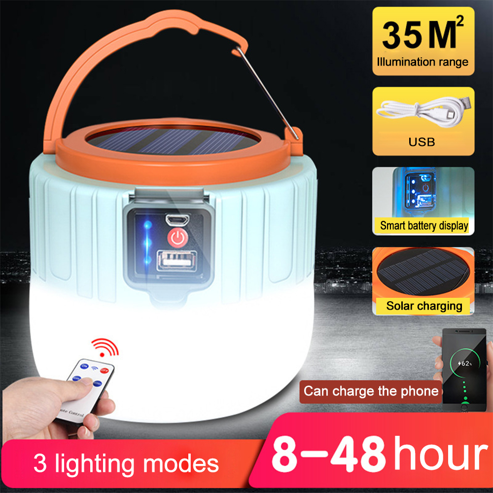 

Solar LED Camping Light, 280W Remote Control USB Rechargeable Bulb for Outdoor Tent Lamp Portable Lanterns Emergency Lights for BBQ Hiking