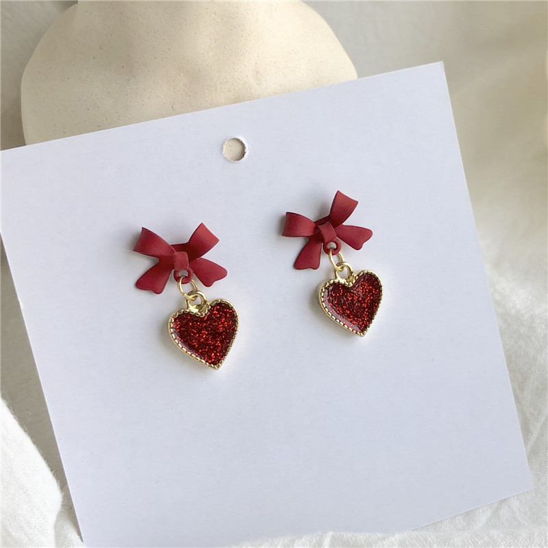 

S925 needle earrings with alloy for women drop earrings fashion red heart shape jewelry accessories wholesale