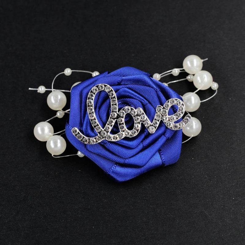 

Wedding Boutonnieres For Men Love Diamond Groom Buttonhole Rose Flower Corsage Pins Beaded Boutonniere Mariage Homme Brooch H520, Royalblue simple