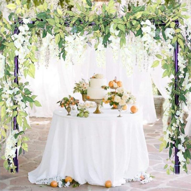 

Artificial Flowers Wisteria Garland Wedding Arch Decoration Wreath Rattan Hanging Garland For Home Garden Floral Decor, Green