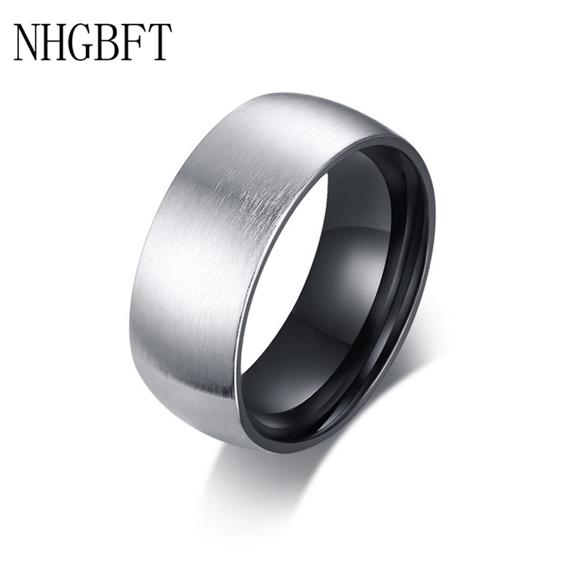 

NHGBFT 8mm Brushed black color ring for mens black stainless steel Punk style Alliance Jewelry
