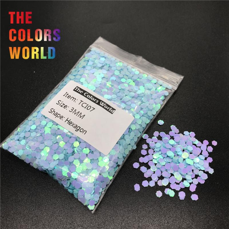 

TCI07 Pearlescent Iridescent Light Blue Color Hexagon Shape Nail Glitter For Nail Art Decoration Gel Makeup DIY Accessorie